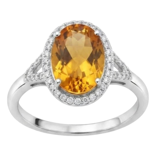 Natural Yellow Tourmaline & Diamond Ring in 18k Gold For Sale