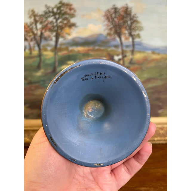 Vintage English Hand-Painted Pedestal Vase With Scenic Silhouette, Marked Made in England For Sale - Image 9 of 10