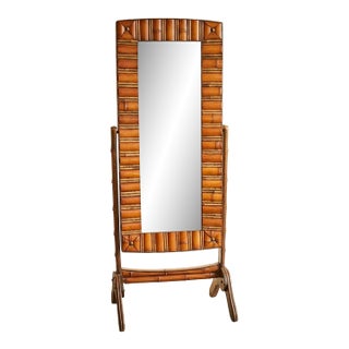 19th Century Aesthetic Movement Style Faux Bamboo & Brass Detail Cheval Floor Mirror For Sale