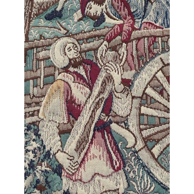 Textile Vintage Aubusson Médiéval Design Jacquard Tapestry Woodcutters, 1960s For Sale - Image 7 of 18