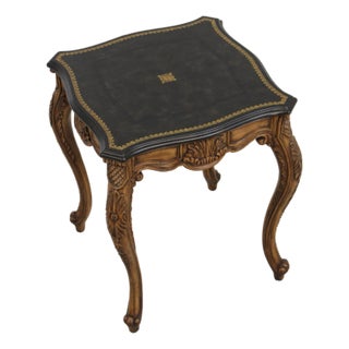 Maitland Smith Leather Top Carved French Lamp Table For Sale