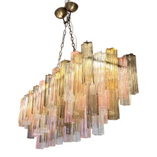 Contemporary Huge Rectangular "Tronchi" Murano Glass Burnished Chandelier For Sale