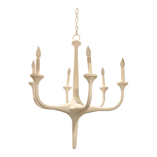 Currey & Company Modern White Wrought Iron Albion Chandelier For Sale