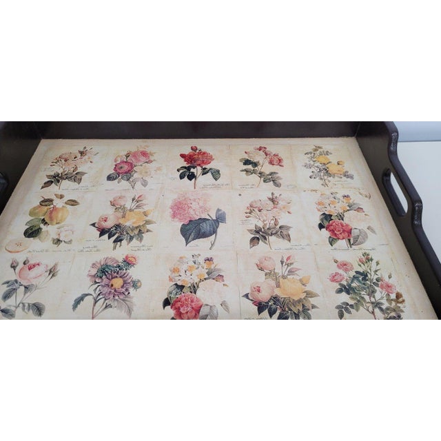 Wood 1920 Botanical Wood Butler Serving Tray Large Floral English Country Decor For Sale - Image 7 of 13