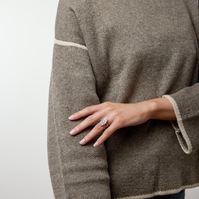 Early 20th Century Early 20th Century Edwardian Old Cut Diamond Platinum 18k Yellow Gold Navette Ring, Size 8.25 For Sale - Image 5 of 6