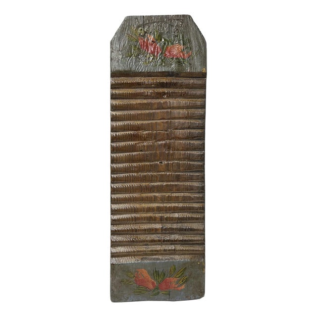 Vintage Restored Gray Flower Graphic Washing Board Wood Panel Art For Sale