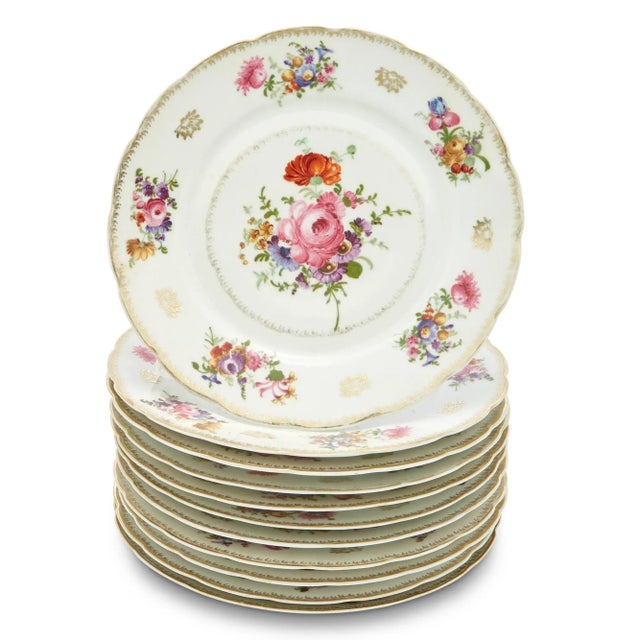 Porcelain Transfer Decorate / Gilt Dinner Service Plate for 11 People For Sale - Image 12 of 12