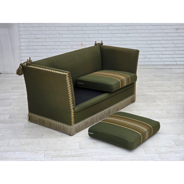 Green Danish 2-Seater Drop-Arm Spanish Sofa in Furniture Wool, 1970s For Sale - Image 8 of 18