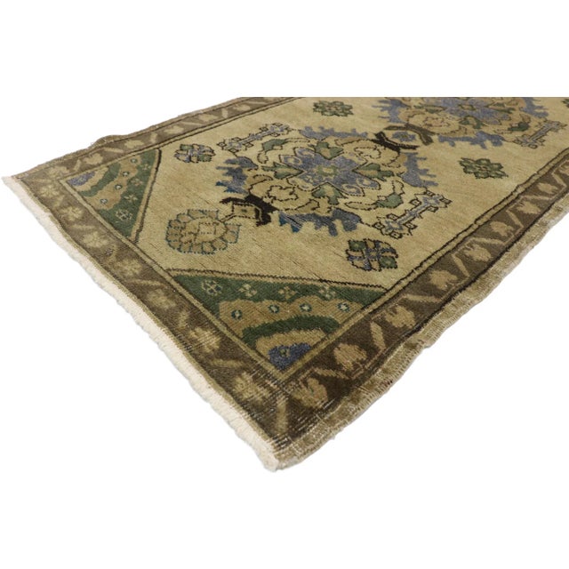 Vintage Turkish Oushak Runner with Romantic Georgian Style 02'05 x 11'04. This hand-knotted wool vintage Turkish Oushak...