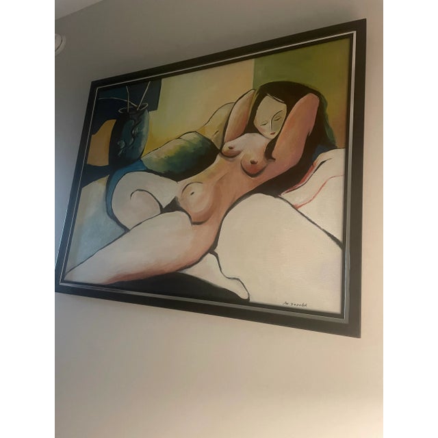 Henri Matisse Vintage Nude Matisse Inspired Oil Painting 1990s "Woman in Repose" Original Framed Oil Painting For Sale - Image 4 of 7