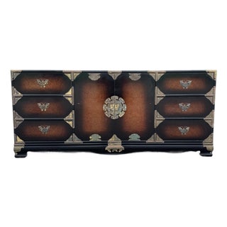 Vintage Chinese Burlwood and Brass Dresser For Sale