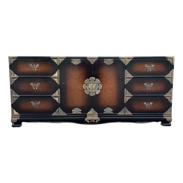 Vintage Chinese Burlwood and Brass Dresser For Sale