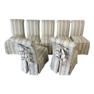 Vintage Designmaster Skirted Parsons Chairs With Bow Tie Backs, Set of 7 For Sale