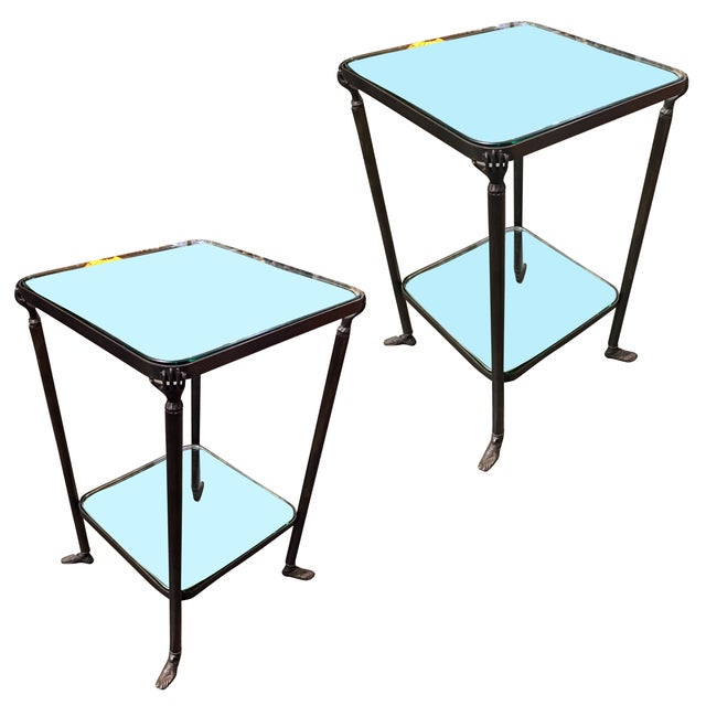 Bronze Hand and Foot Glass Top Gueridon Side Table, Pair Chairish