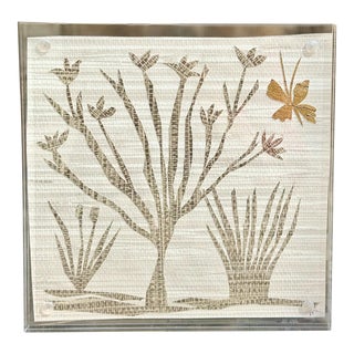 Grasscloth Gilded Butterfly Botanical Collage, Framed For Sale