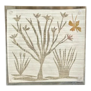 Grasscloth Gilded Butterfly Botanical Collage, Framed