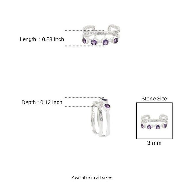 Dainty Amethyst & Zircon Open Cuff Ring in 925 Silver, Size 6.5 For Sale - Image 10 of 12