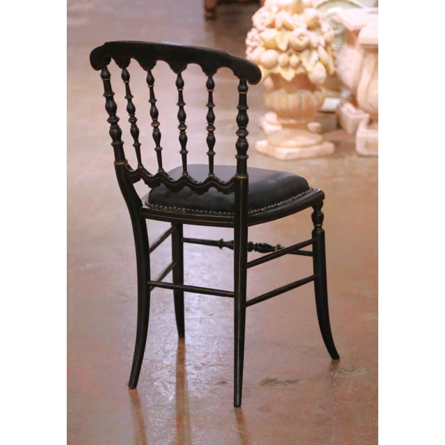 Wood Napoleon III French Ebonized Side Chair With Gilt Decoration and Leather Seat For Sale - Image 7 of 8