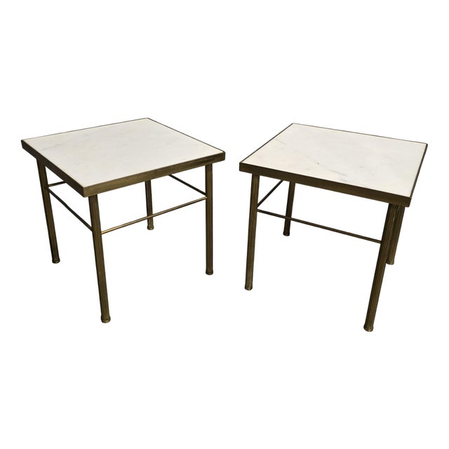 French Marble and Brass Lamp Tables, 1930, Set of 2 For Sale
