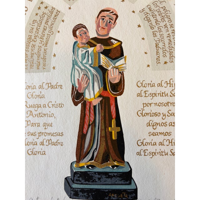 1980s 1980s Isabel Bernal Carlos Anzueta Signed/Numbered Serigraph San Antonio De Padua ‘84 For Sale - Image 5 of 9
