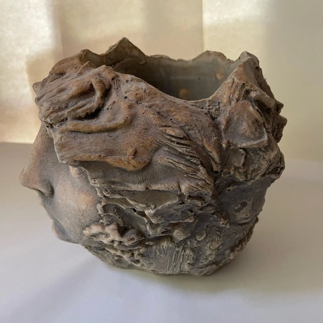 Postmodern 1980s Cast Stone Figural Face Planter For Sale - Image 3 of 7