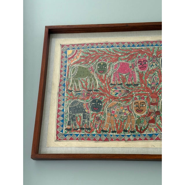 Wood Madhubani Folk Art Painting From India For Sale - Image 7 of 10