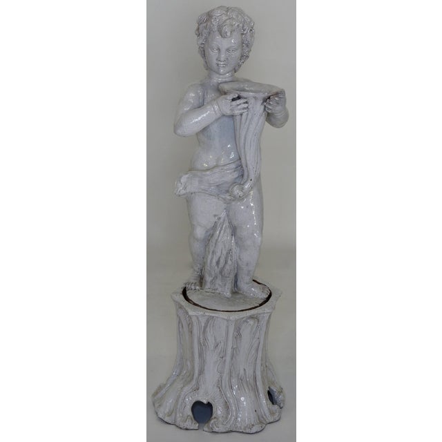 Pair of 19th Century Italian Glazed Terracotta Cherubs on Tree Trunk Pedestals For Sale In Nashville - Image 6 of 9