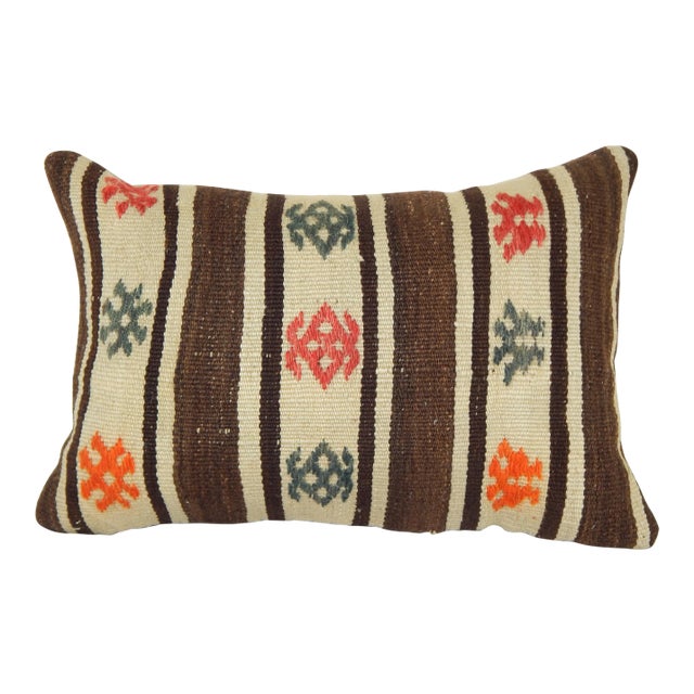 Turkish Lumbar Kilim Pillow Cover 14" X 20" For Sale