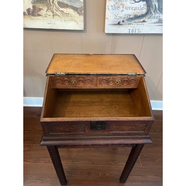 Antique English Slant Top Bible Box Desk Stand Jacobean Carved Oak Lectern C1890 For Sale - Image 13 of 18