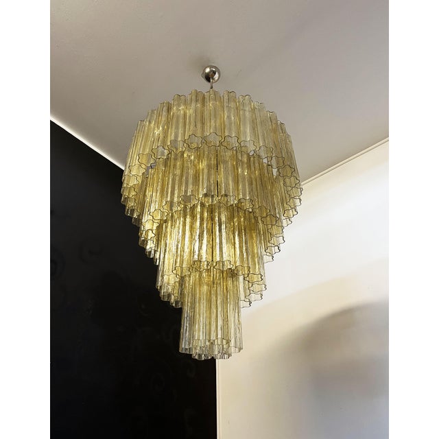 Vintage Murano Glass Tiered Chandelier with 78 Glasses in Light Amber, 1990s For Sale - Image 15 of 18