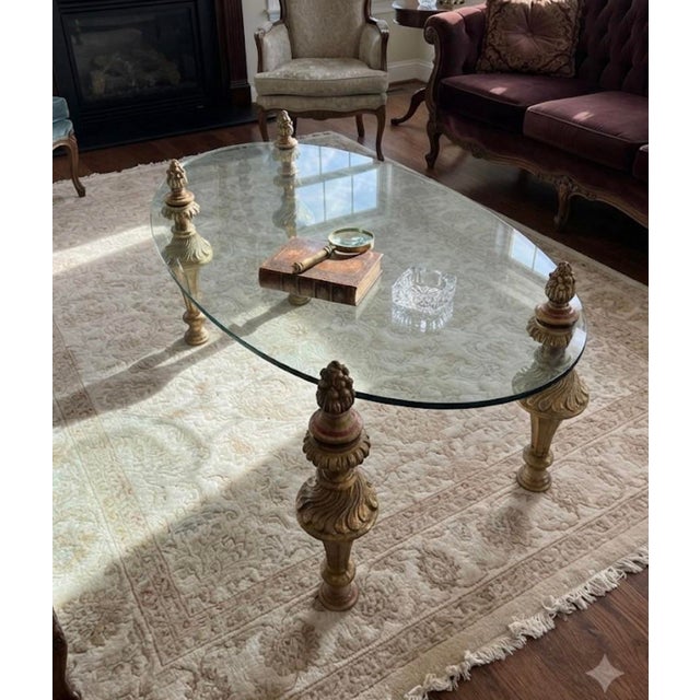 Vintage Belgium Mirodan French Style Oval Glass Coffee Table For Sale - Image 9 of 9