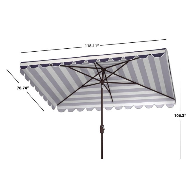 Modern Vienna 6.5X10Ft Rectangle Crank Umbrella, Black & White For Sale - Image 3 of 6