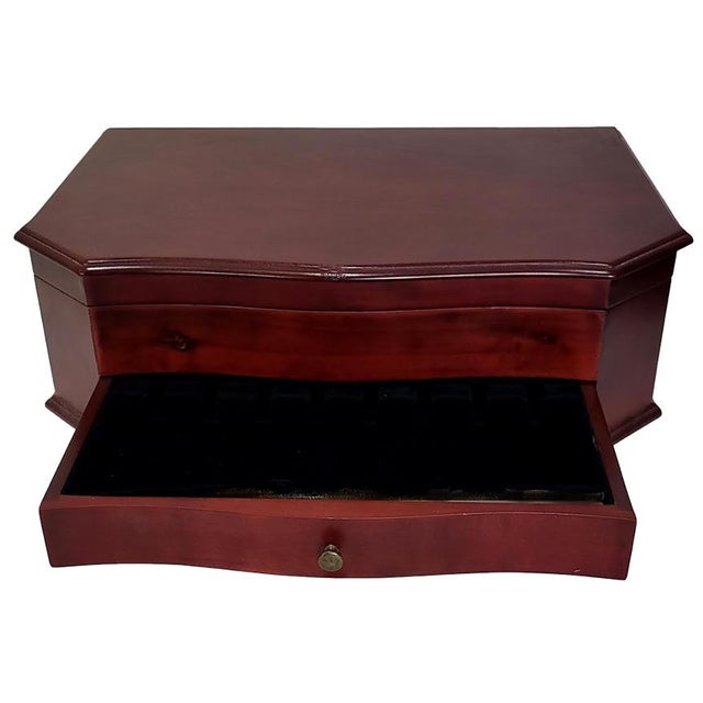 Contemporary 1980s Cherry Wood Silverware Flatware Chest 2 Layers Felt Lined High Quality For Sale - Image 3 of 6