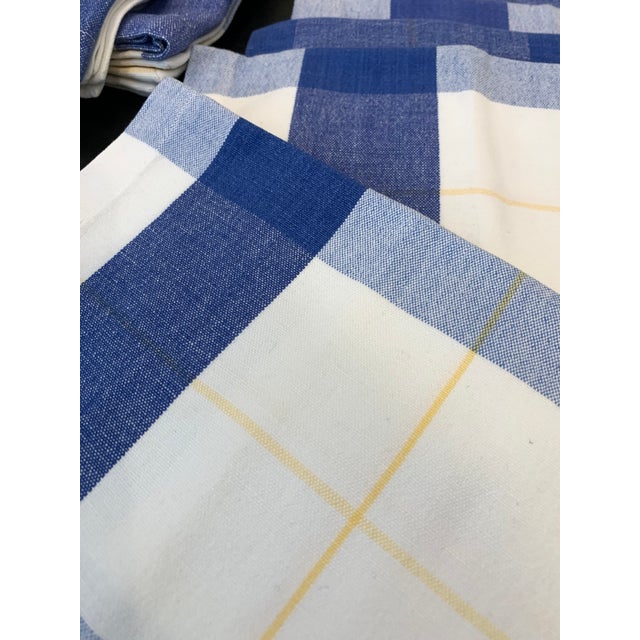 Traditional Set 12 Cotton Dinner Napkins Blue and Yellow Plaid For Sale - Image 3 of 5
