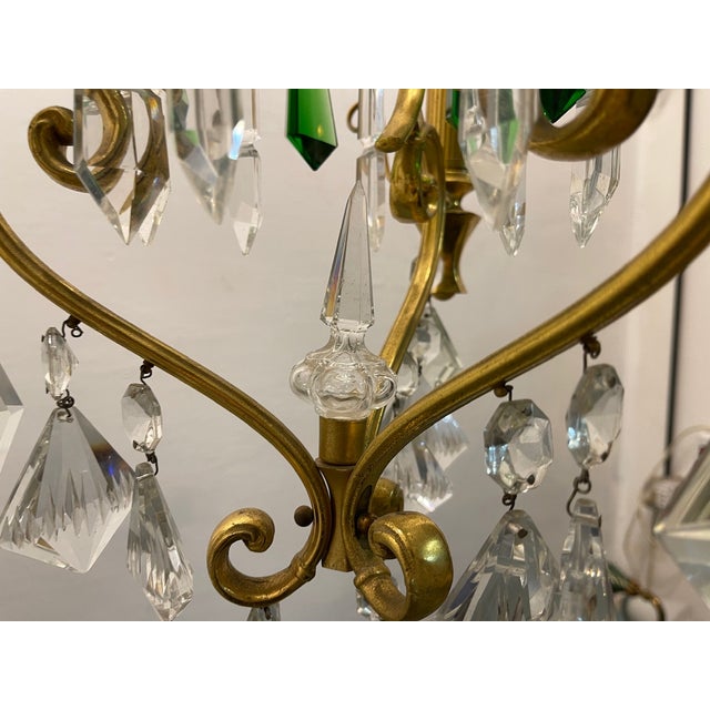 Brass and Green Crystal Chandelier, 1960s For Sale - Image 9 of 12