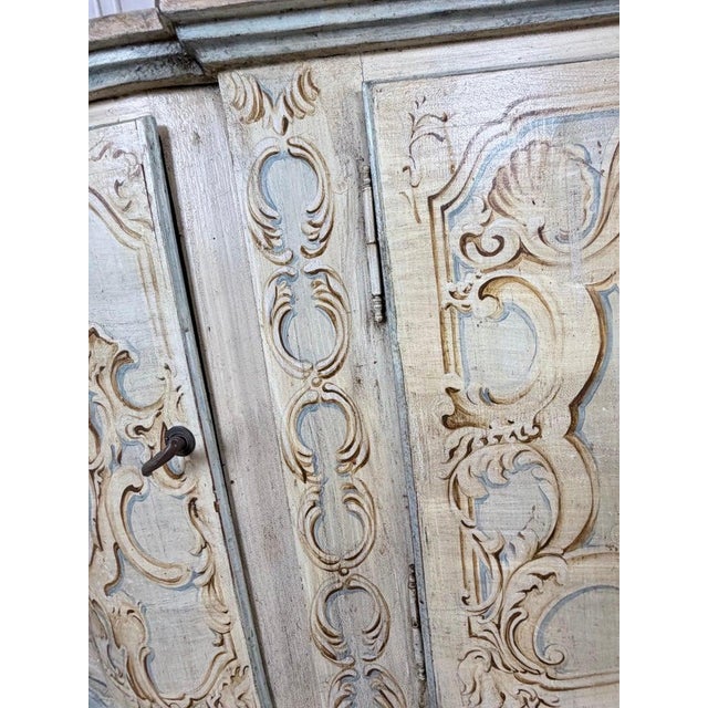 Italian Rococo Painted Serpentine Credenza With Floral Cartouches For Sale - Image 16 of 17