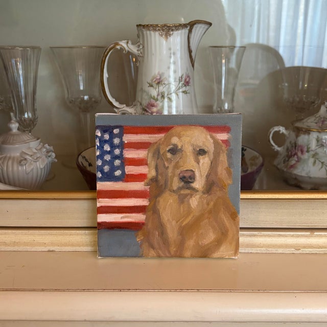 Impressionist “Loyal and True “ an Original Oil Painting of a Patriotic Golden Retriever by Michelle Heimann. For Sale - Image 3 of 3