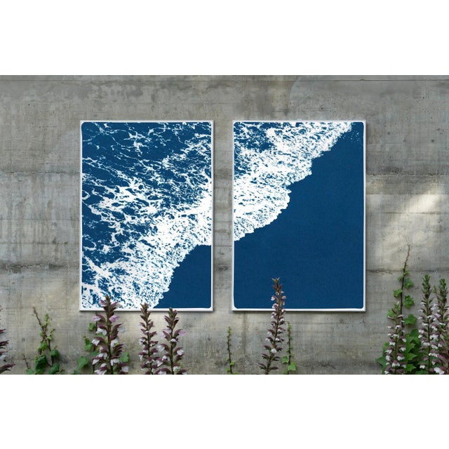 2020 "Deep Blue Sandy Shore" Contemporary Cyanotype on Watercolor Paper of White and Blue Seascape by Kind of Cyan - Set of 2 For Sale In Miami - Image 6 of 10