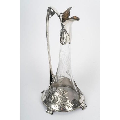1900 - 1909 Art Nouveau Crystal and Silver-Plated Claret Jug from Orivit, 1900s For Sale - Image 5 of 10