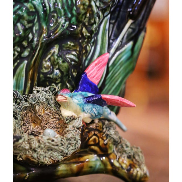Sculpture Materials Pair of 19th Century French Barbotine Majolica Jardinières With Bird and Foliage For Sale - Image 7 of 16