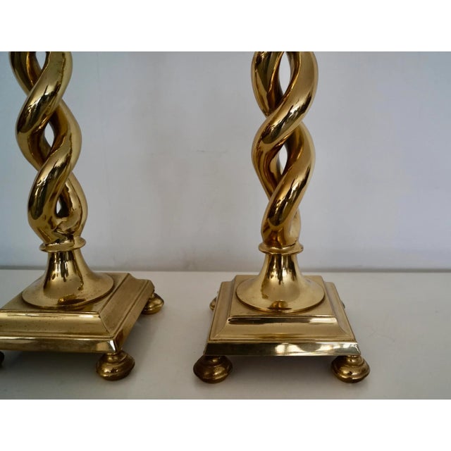 Vintage Hollywood Regency Solid Brass Spiral Candle Holders - a Pair For Sale - Image 9 of 12