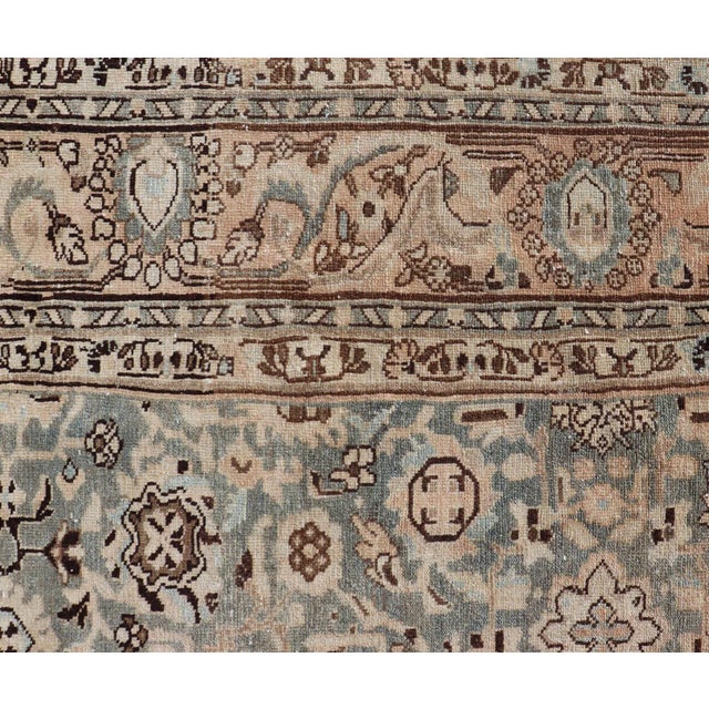 Textile Early 20th Century All-Over Light Green Floral Antique Persian Hamadan Rug With Earthy Tones For Sale - Image 7 of 13