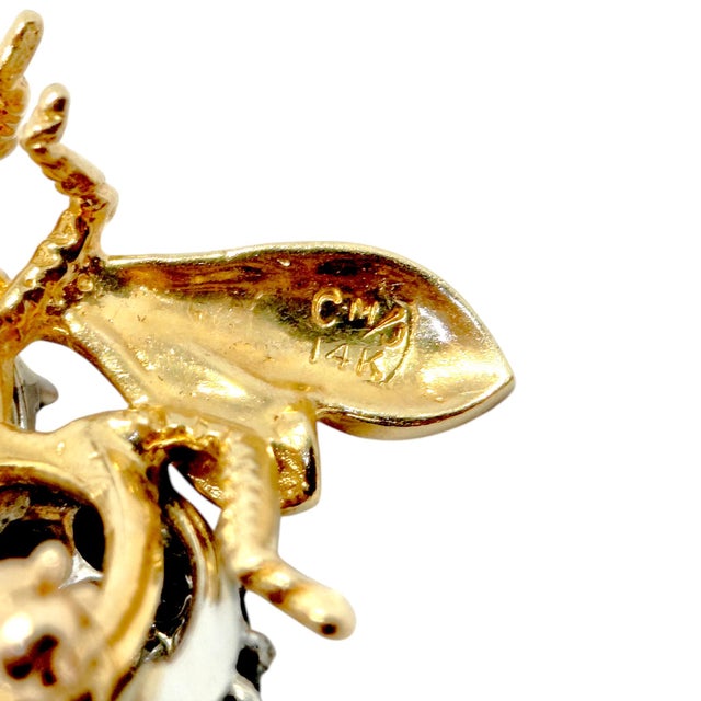 Vintage 14k Yellow Gold Sapphire & Diamond Fly Brooch For Sale - Image 10 of 11