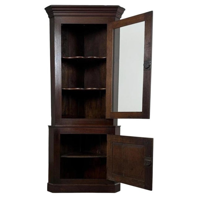 19th Century English Antique Oak Glazed Corner Cabinet For Sale - Image 3 of 6