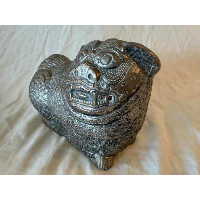 Large Antique Cambodian Silver-Plated Foo/Fu Dog Box For Sale - Image 9 of 9