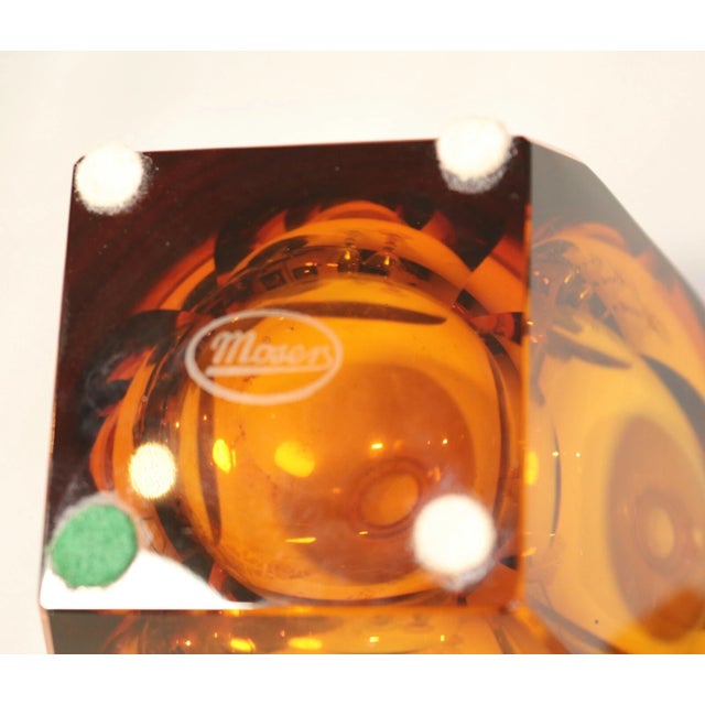 Vintage Cut Crystal Signed Moser Czechoslovakian 5 Pc Colored Glass Decanter Set For Sale - Image 11 of 12