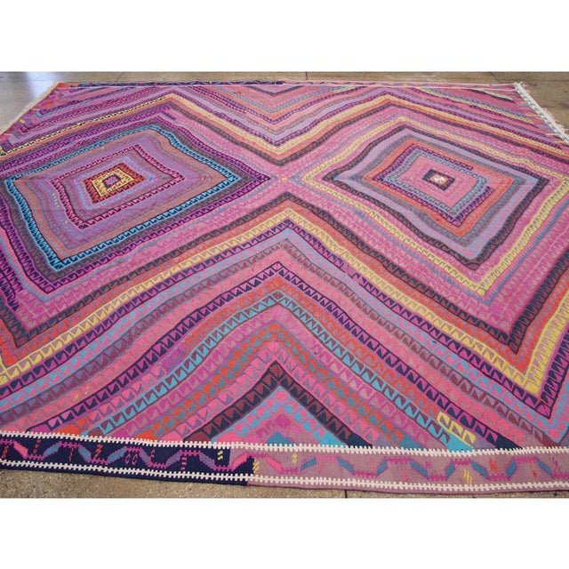 Magenta Galerie Shabab Collection Colorful Mid-20th Century Turkish Flat-Weave Kilim Square Room Size Rug For Sale - Image 8 of 10
