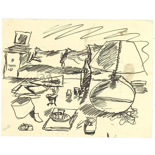 The Bedroom is an original pen drawing realized by Leo Longanesi in 1937. The little drawing is in good conditions, signed...