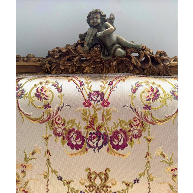 1990s French Baroque Style Beige Sofa – Gold Leaf Details For Sale - Image 11 of 14