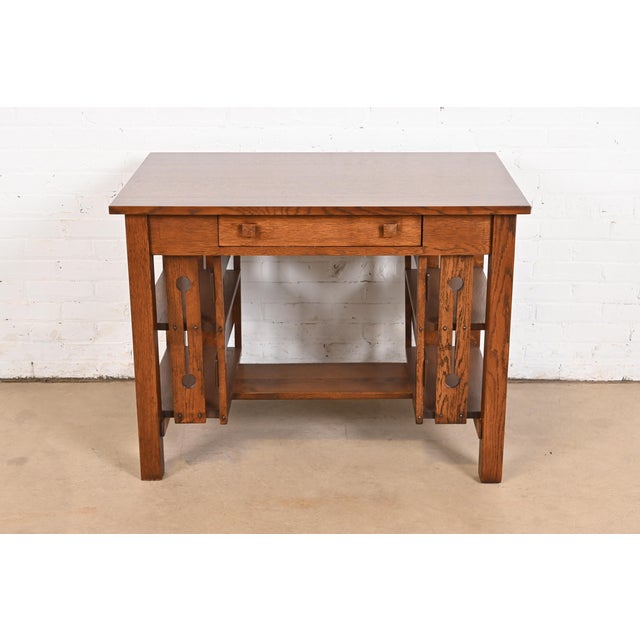 Stickley Brothers Stickley Brothers Style Antique Mission Oak Arts & Crafts Desk With Built-In Bookcases, Newly Refinished For Sale - Image 4 of 12